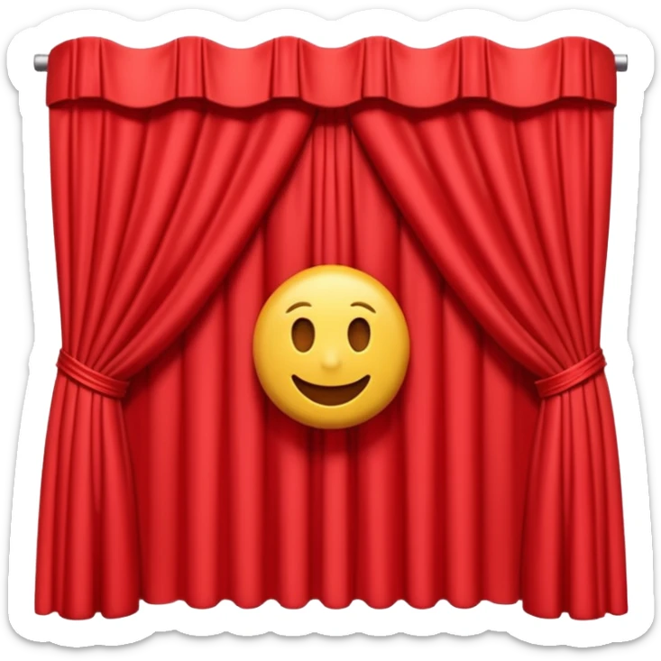 A 3D emoji of red theater curtains in , slightly parted in the middle with soft folds. Glossy, smooth texture, minimal Apple-style rendering, isolated on a white background.




 sticker