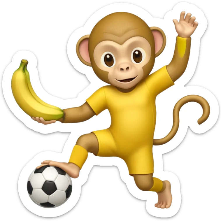 Quiero hacer a un mono jugando futbol y un plátano en la mano sticker