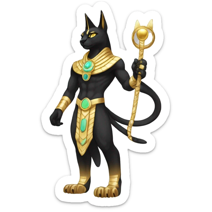 Black godly overpowered ethereal majestic Egyptian Cat-Fakemon. Golden Anubis-Rings and yellow ring-markings. Full body sticker