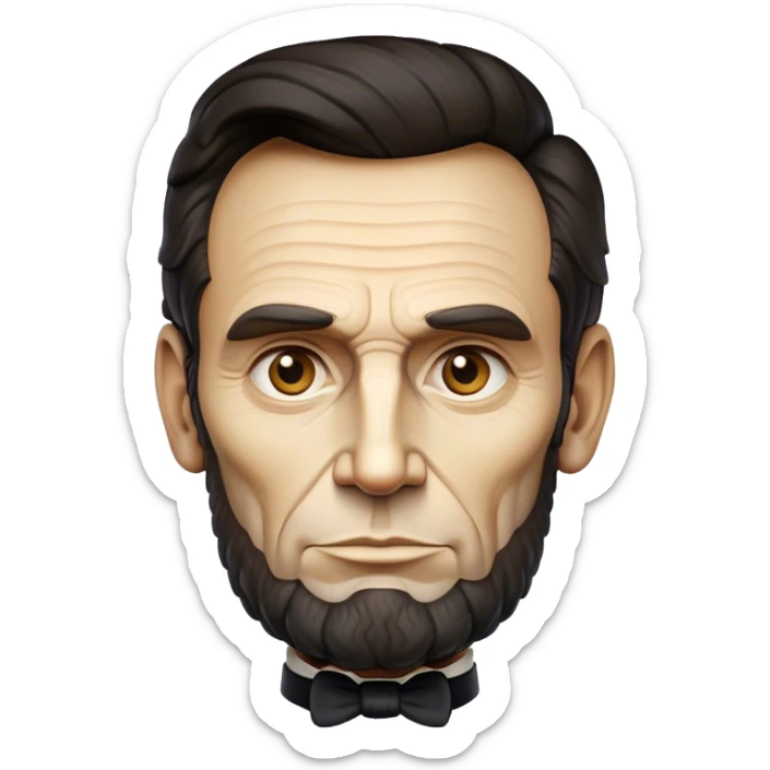 Cinematic Realistic Abraham Lincoln Portrait Emoji, depicted as a stoic iconic statesman with a tall dignified silhouette and thoughtful expression, rendered with detailed textures and dramatic historical lighting that captures his timeless presence. sticker