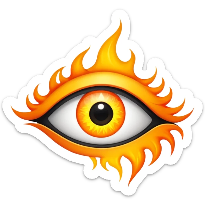Flames in the shape of an eye with a long black vertical slit down the center sticker