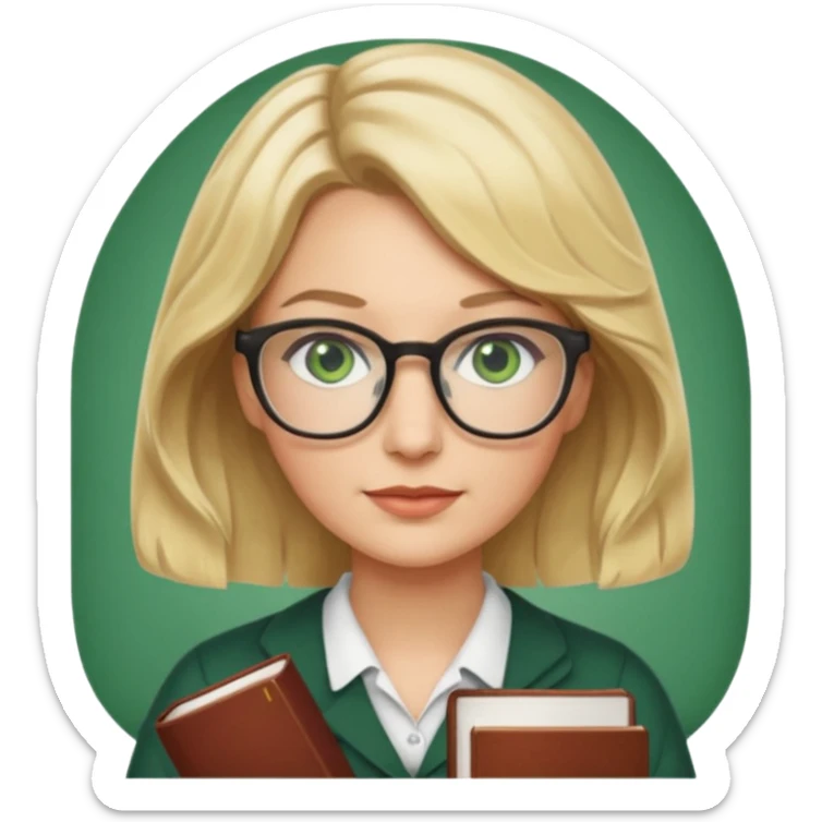 librarian teacher with short wavy blonde hair with a middle part and green eyes sticker