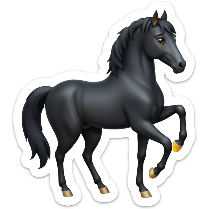 cinematic-[black horse]-realistic-full-body-standing-emoji,-tail-flicking-lazily,-head-tilted-dramatically,-sleek-[black]-coat,-simplified-yet-realistic-focused-features,-highly-detailed,-glowing-with-an-almost-sarcastic-glow sticker