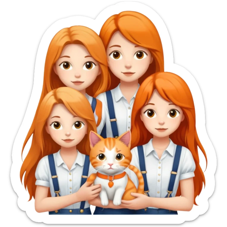 Hundred Girls-Long Hair-White Suspenders-Holding Tightly-An Orange Cat sticker
