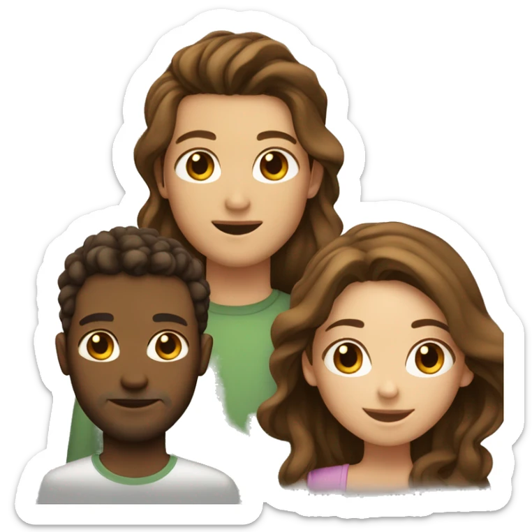 Girl with long straight brown hair next to guy  with short curly brown hair sticker