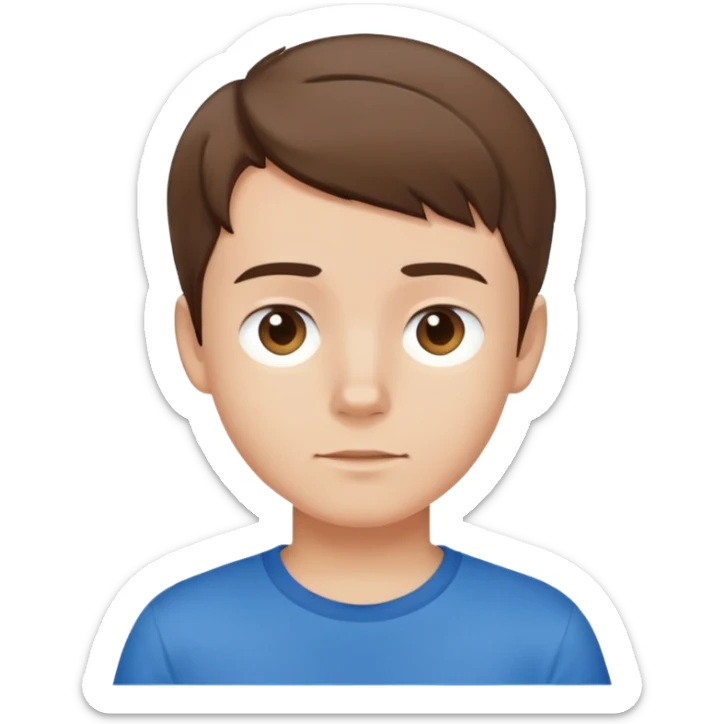 simple boy avatar with short brown hair and blue t-shirt sticker