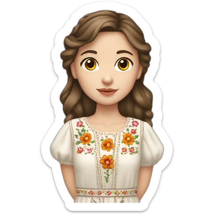 Ukrainian girl with brown hair in a embroidered dress sticker