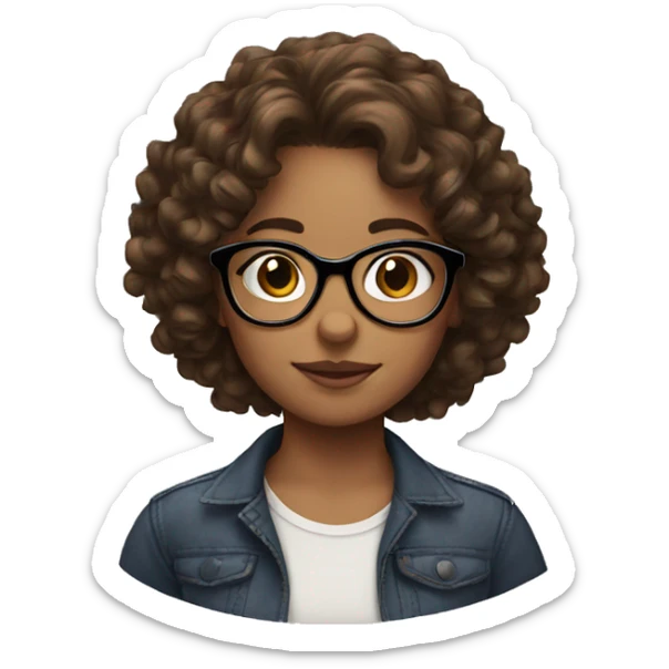 girl with brown curly mid length hair and glasses sticker