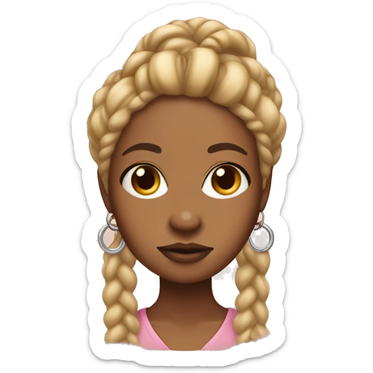 Brown skin lady with blonde braids, and two nose, ring rings and a bow on her hair sticker