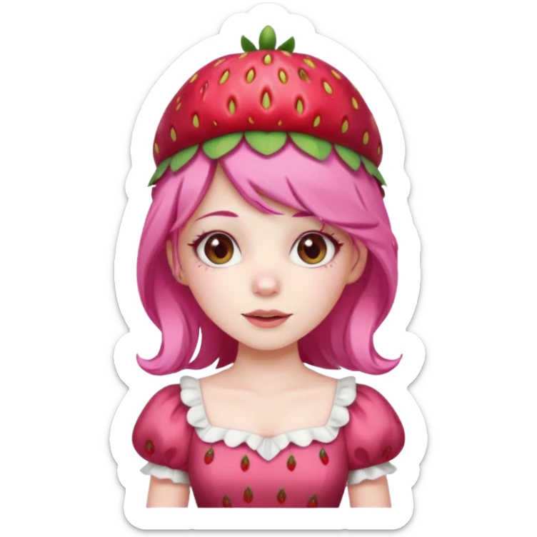 Strawberry princess pink hair pale strawberry hat and dress sticker