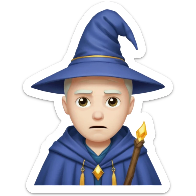 Male, mysterious wizard, 8 emojis, sad, happy, angry, confused, love, crying, neutral, random, no background sticker