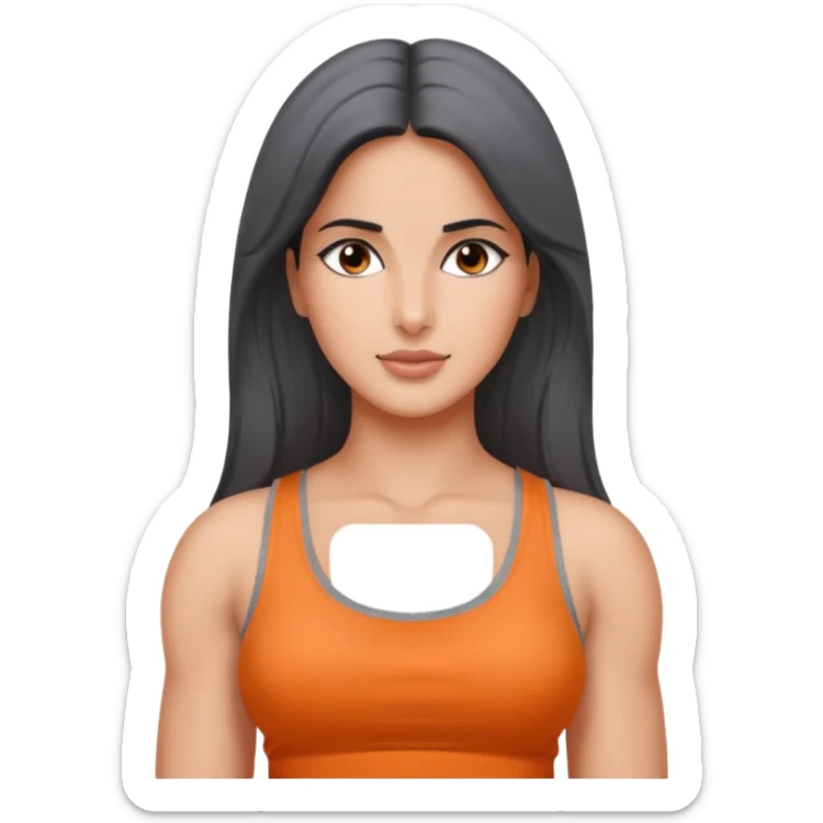 ipretty bratz emoji of katrina kaif wearing a grey tee, muscular sticker