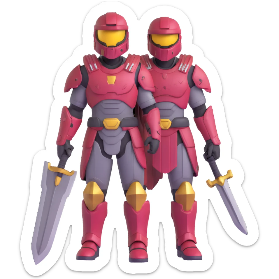 male Halo Spartan warrior with weathered armor and nomadic traveling supplies sticker