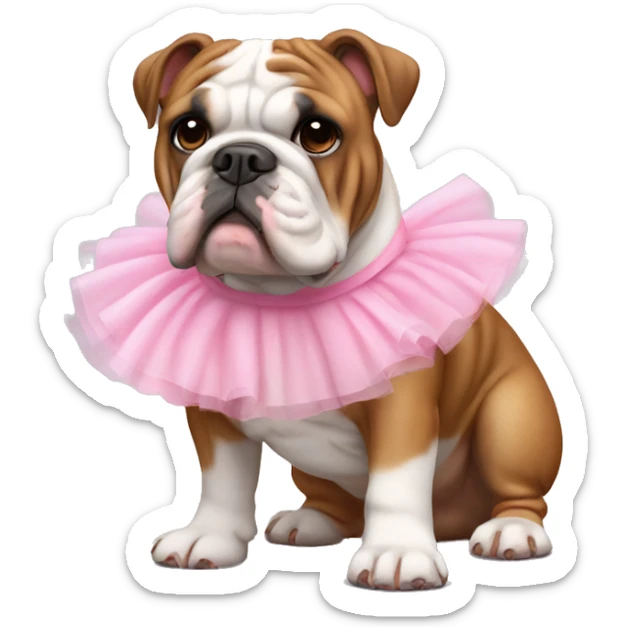 Brown and white English bulldog wearing pink skirt tutu  sticker