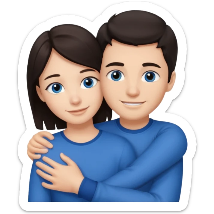  Chłopak z ciemnymi włosami i z ciemnymi oczami przytulający się do brunetki z niebieskimi oczami sticker