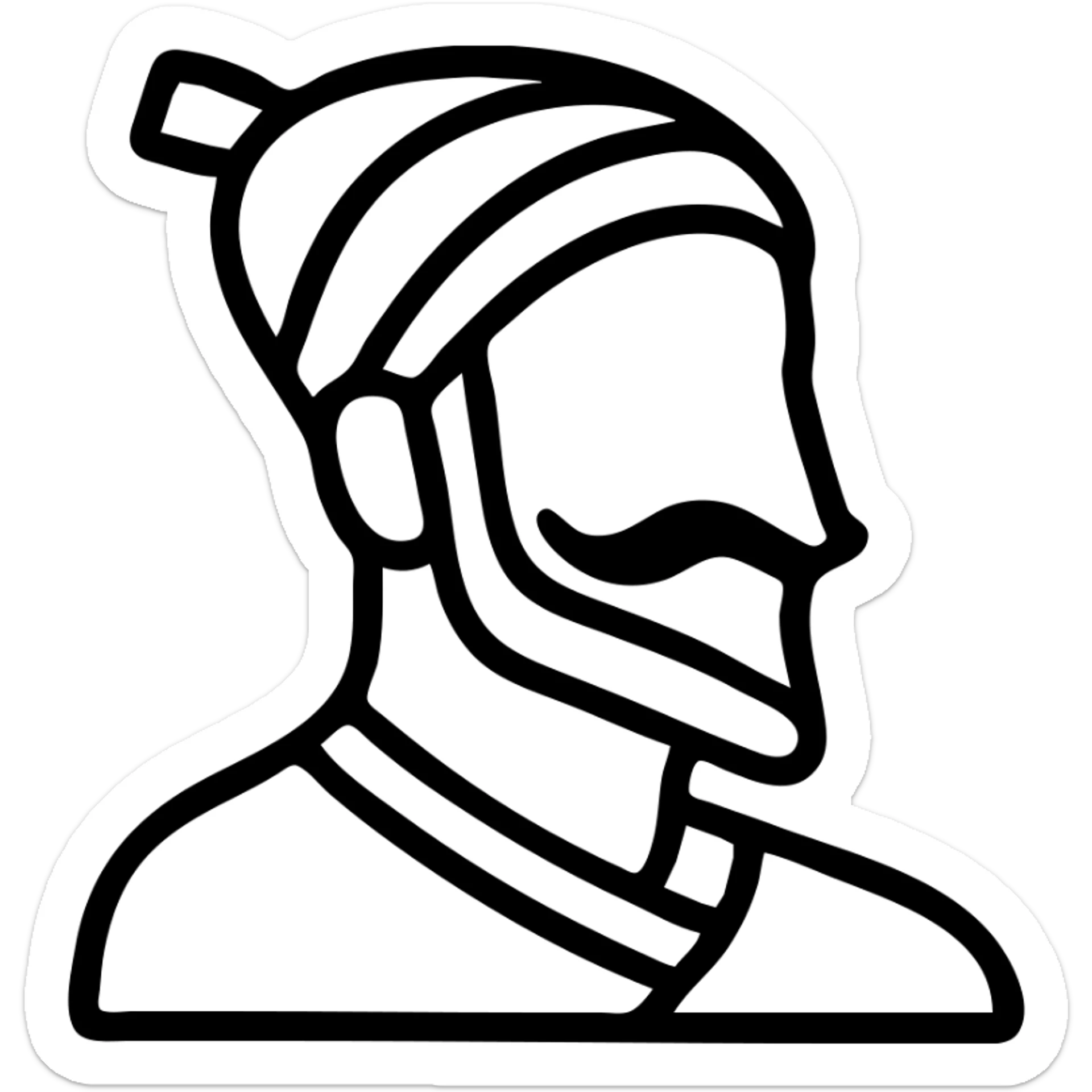 minimalist icon silhouette of Shivaji Maharaj with signature turban and mustache sticker