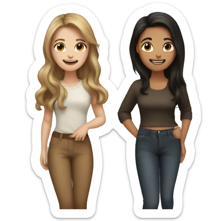 Two best friends they are tan one with black and brown hair and the other one with brown hair sticker