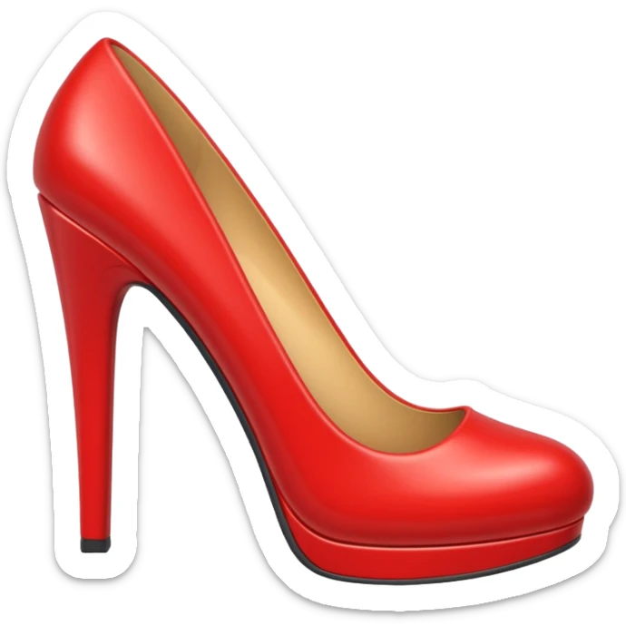 Generate a high-quality 3D cartoon-style emoji of a red high-heeled shoe, realistic shading, smooth gradient colors, rounded and cute appearance, simple white background, high-resolution. sticker