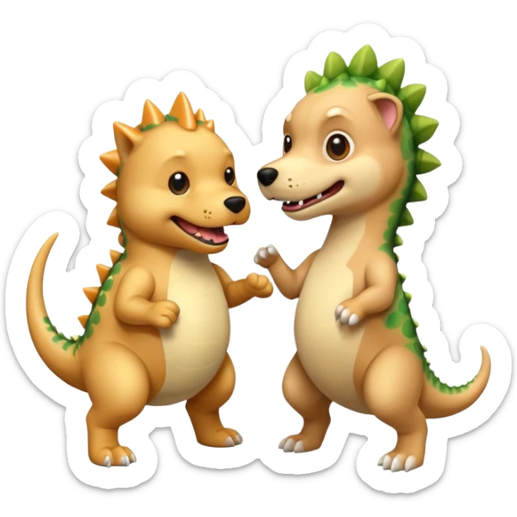 a golden retriever with a dinosaur costume thats killing a chihuahua thats in a dinosuar costume sticker