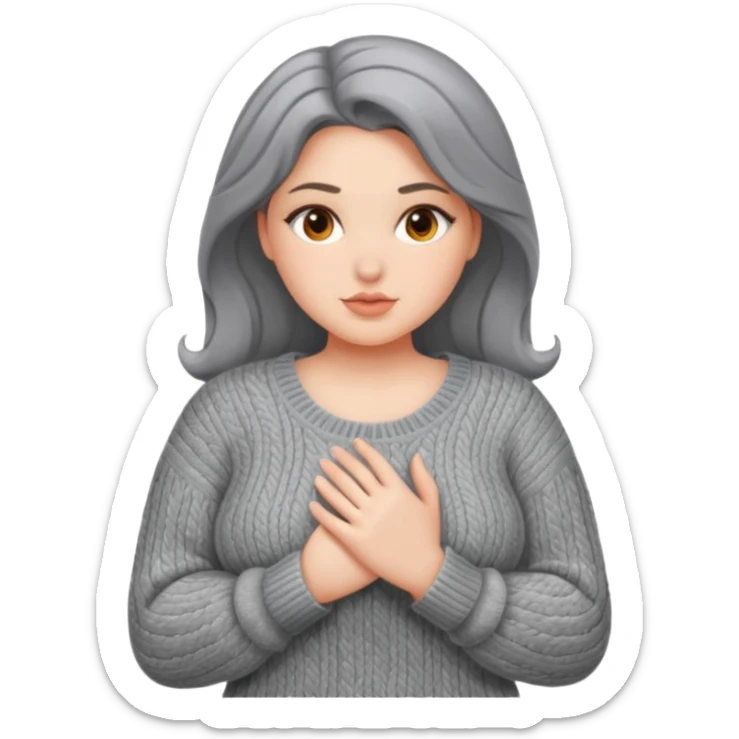 Design a woman’s grey sweater for a voluptuous woman. Only design the sweater. Remove the woman sticker