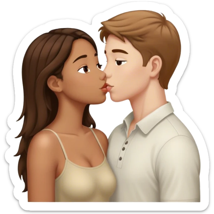 Biracial girl and white boy with brown hair kissing  sticker