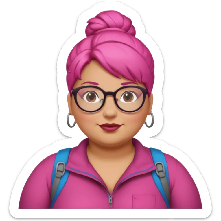 climber fat woman with dark pink bun hair and glassess sticker
