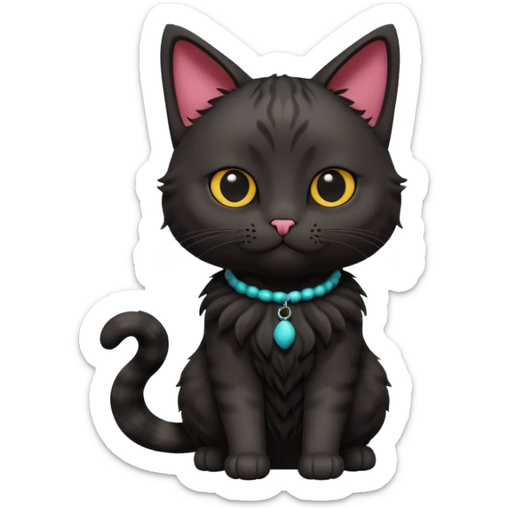 A 3D cartoon black Oriental hair cat with bulky body,Nice  heavy fur, dark cinematic background, Memoji-style. full body or half body. sticker