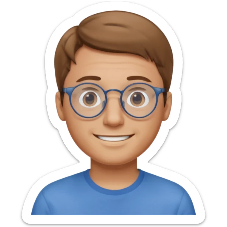 homme cheveux court marron clair sans barbe sourrir avec lunettes rondes sticker