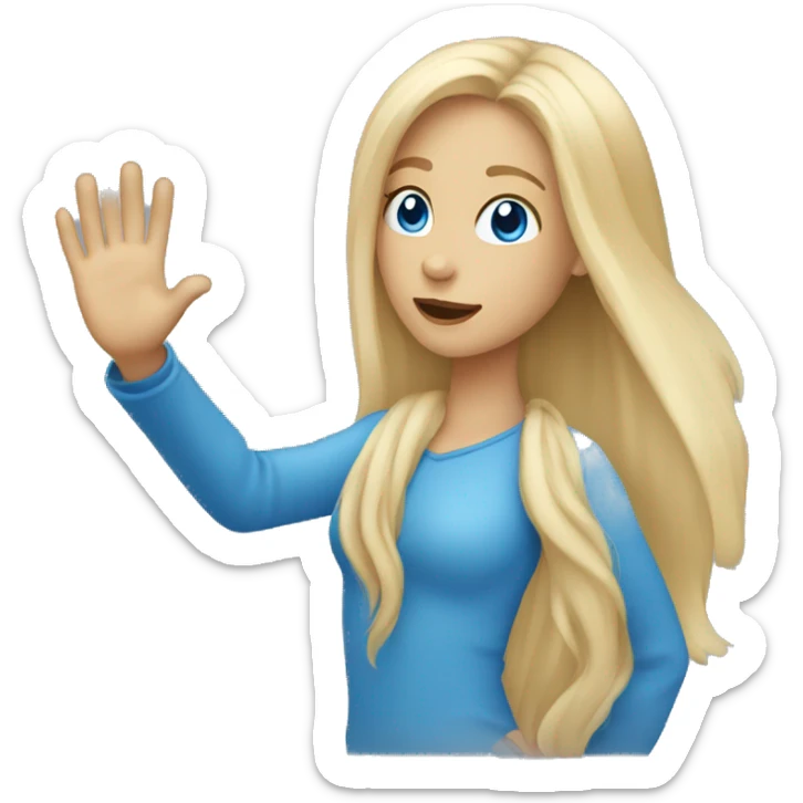 blonde long hair blue eyes girl waving one hand sticker