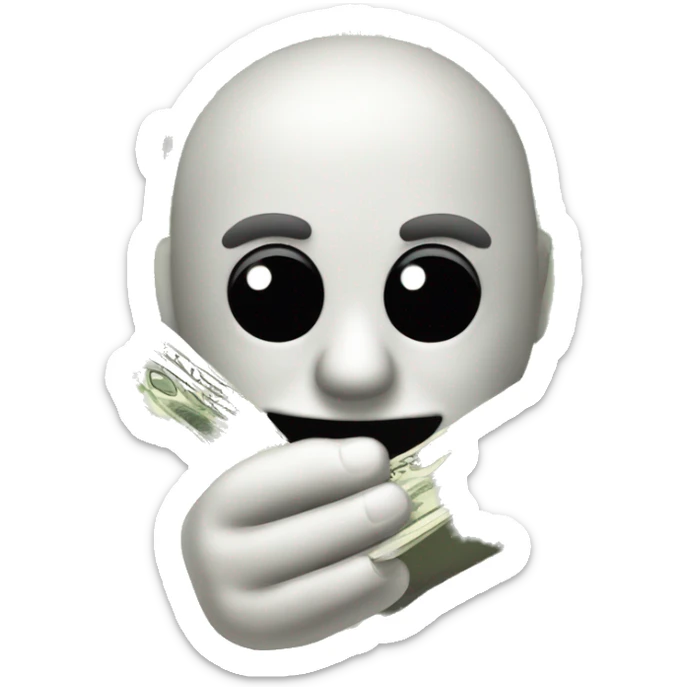 An emoji of a hand that seems to be handing over to the viewer 5 pieces of $100 bills, fanned out. Apple style sticker