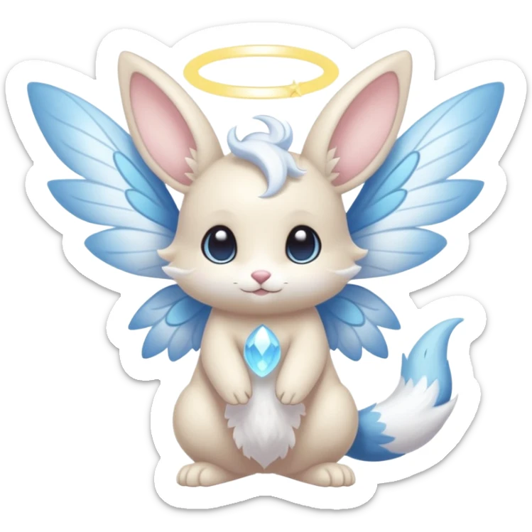 White pastel cute adorable kawaii divine winged angelic furry fairy-Fakémon-Minccino-Meowstic-hybrid-fusion (full body) sticker