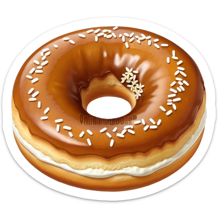 a slovenian traditional donut krof  - a bun with some white sprinkles on top, no hole sticker