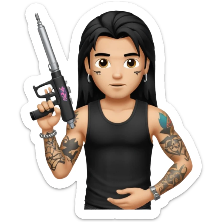 a pretty male bratz tattoo artist with long mullet black hair sticker