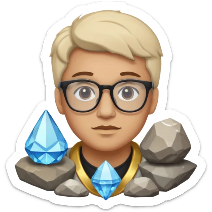 mineral rock fan geologist just face with lots of gem accessories sticker