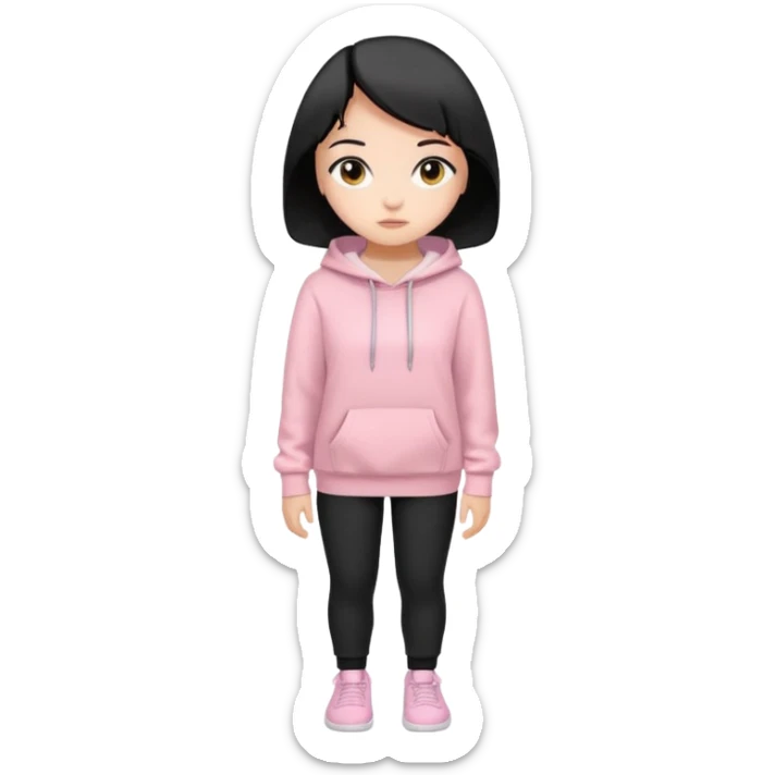 cute girl with short black hair, dressed in a light pink hoodie and black pants sticker