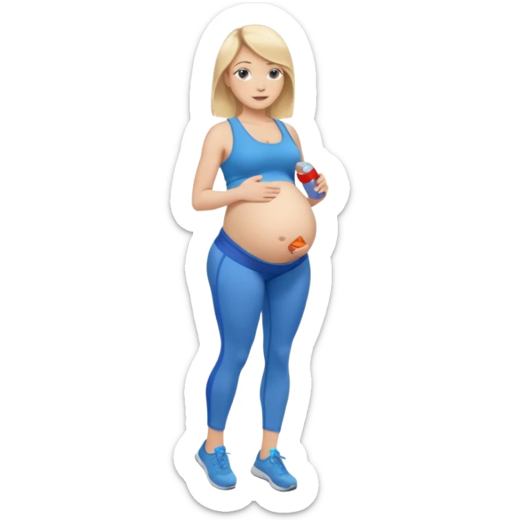 Woman blonde hair tank top blue leggings pregnant belly holding a pump bigger hips sticker