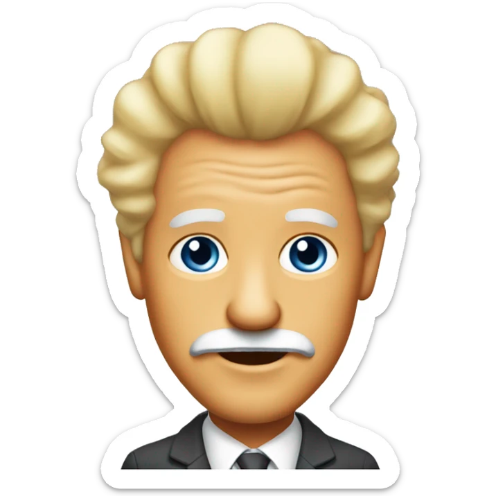 Orange skinned old man with fluffy blonde hair in a business suit sticker
