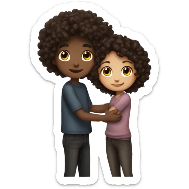 curly dark brown hair girl hugs curly dark brown hair boy  sticker