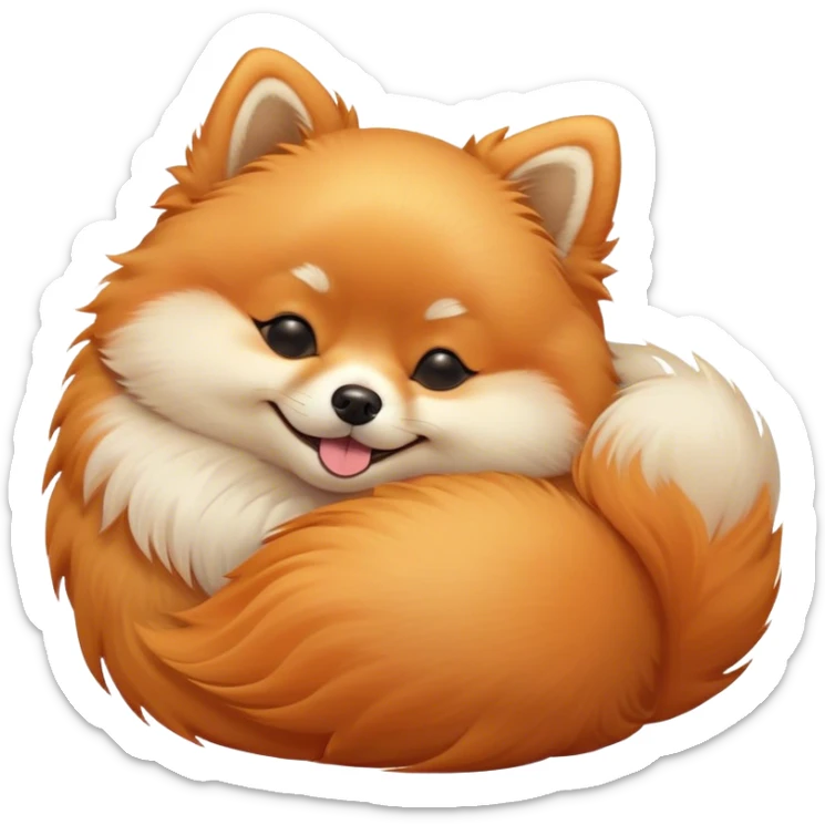 Meme-Worthy Cute Sleeping Orange Pomeranian Portrait Emoji, Head resting peacefully with a contented smile, showcasing a delightfully compact build and a luxuriously soft, fluffy orange Fur, eyes shut in a serene nap, Simplified yet hilariously adorable features, highly detailed, glowing with a soft, drowsy light, high shine, relaxed and utterly lovable, stylized with an air of playful laziness, bright and heartwarming, soft glowing outline, capturing the essence of a comically sleepy companion, so meme-worthy it feels like it could instantly become the next viral sensation of adorable slumber! sticker
