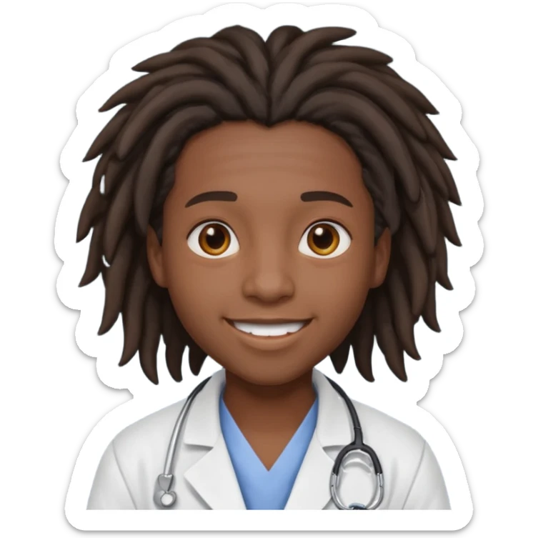 make me a black darkskin doctor with mid head lenghtdreads, he is a teen, no face hair, make him happy sticker