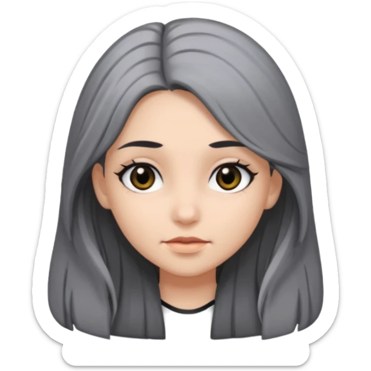 girl with black and gray hair and black eyes and long hair sticker