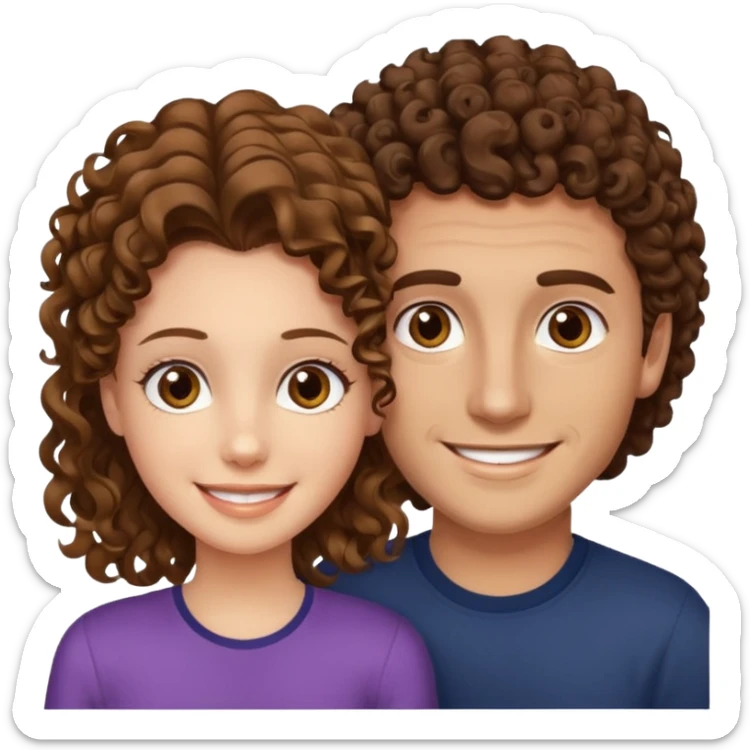 Açık kumral saçlı ela gözlü beyaz tenli erkek ve saçları koyu kahverengi ,kıvırcık saçlı kız yan yana gülümsüyor sticker