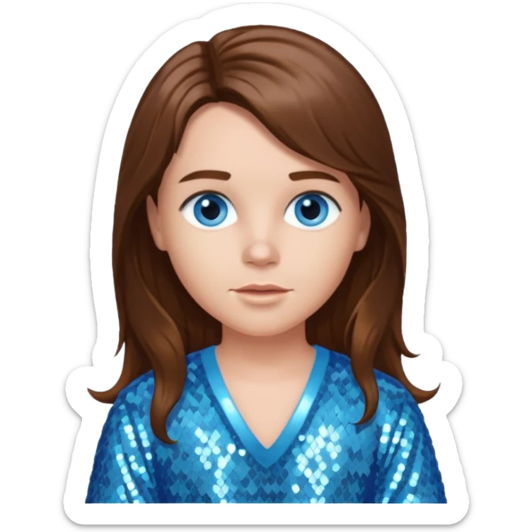 Benson Boone (b.2002), Pop Singer with blue eyes, long brown hair, baby blue sequin outfit sticker