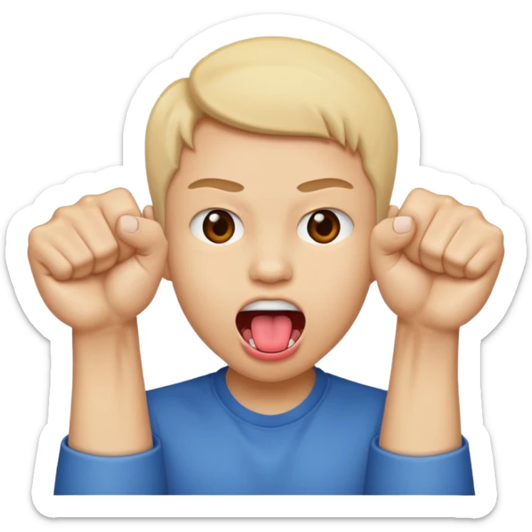 Tongue out face with two fists on top of eachother below the face sticker