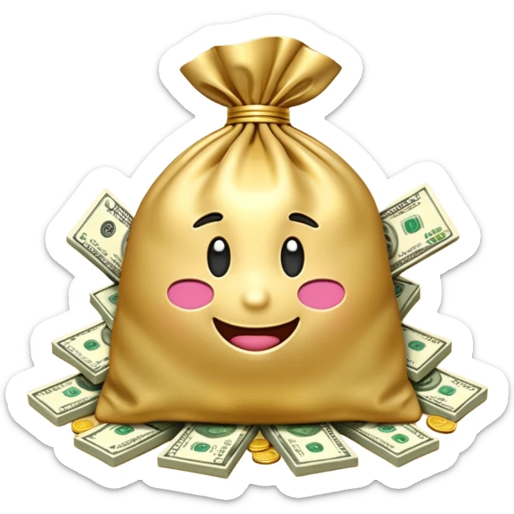 Luxury 3D emoji, overflowing money bag, stacks of cash, premium lighting, rich glossy look, ultra clean, transparent background


 sticker