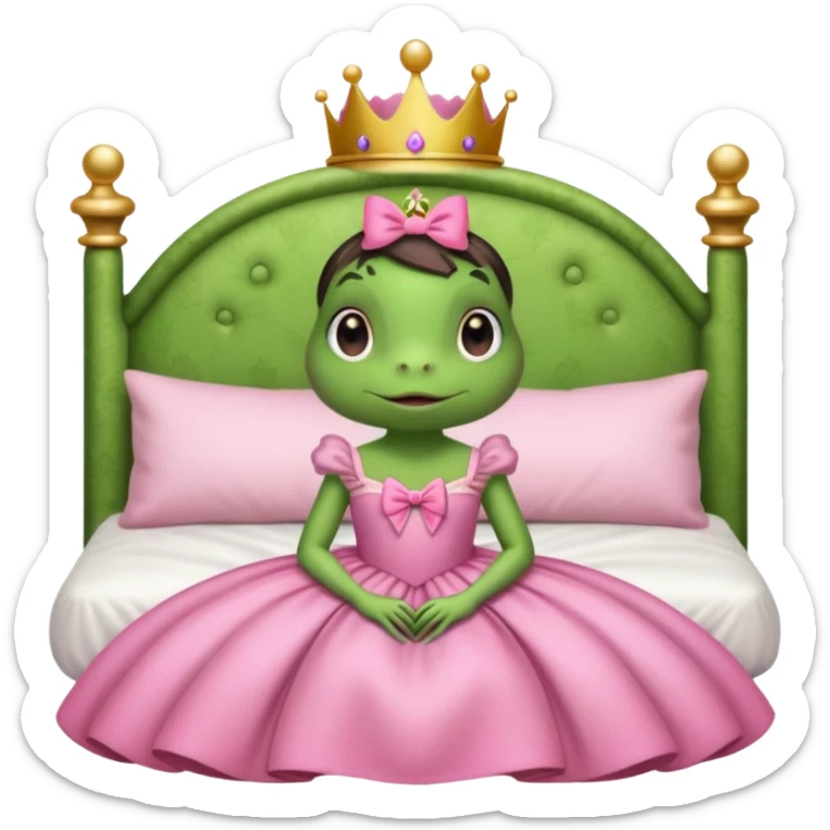 princess frog on bed pink bow with a pink dress cute girly pop sticker