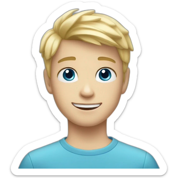 Blonde teen boy with medium short hair, blue eyes, waving hi to the camera sticker
