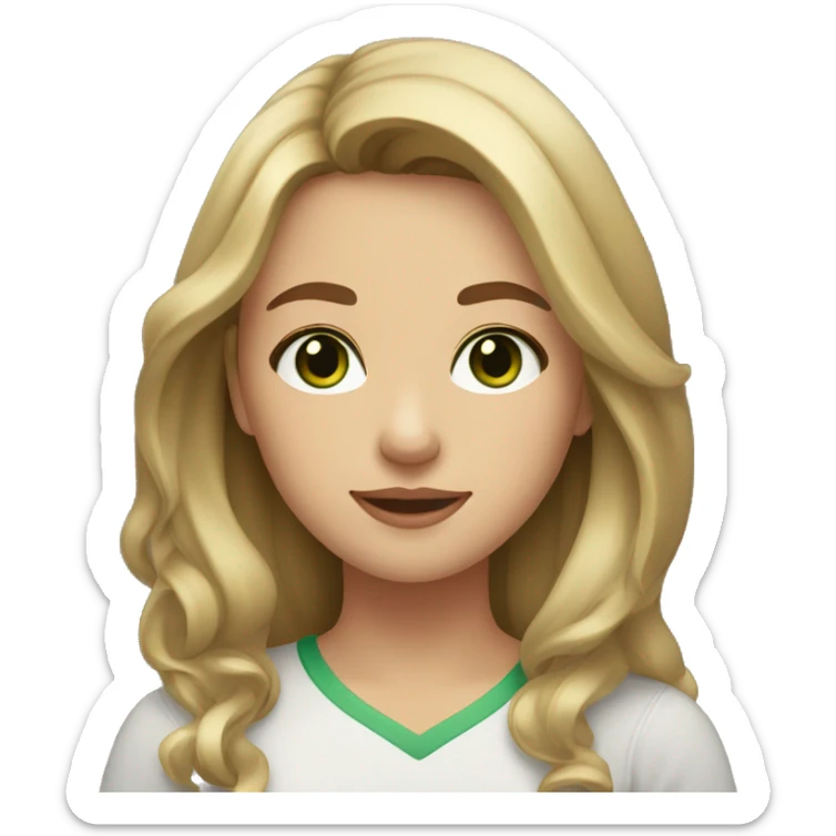Girl with a round face dark green eyes and mid length hair brown hair with small blonde highlights  sticker