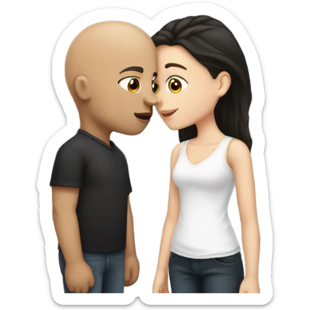 White girl dark hair kissing bald black man sticker