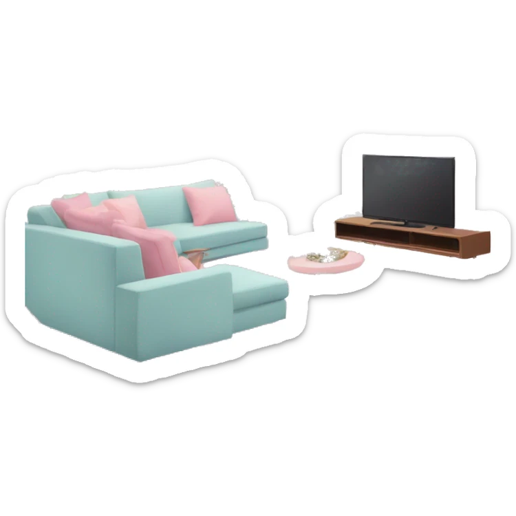 pastel Barbie pink living room with christmas tree and a sofa and a tv sticker